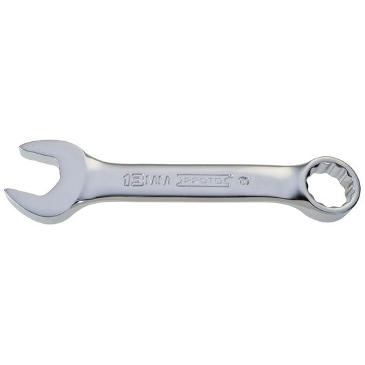 PROTO J1213MES combination wrench, 13mm, chrome finish, top view on white background.