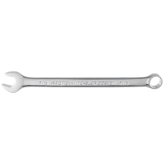 PROTO J1214-T500 chrome combination wrench, 7/16 size, product side angle on white background.
