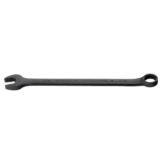 PROTO J1214BASD black combination wrench, open and box end, flat angle, product on white background.