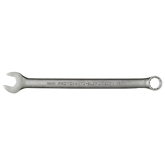 Photo of PROTO combination wrench 14mm, SKU J1214MBASD, silver finish, top view on white background.