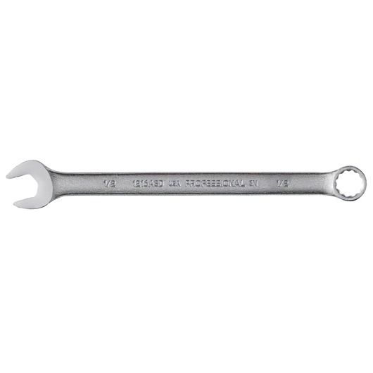 PROTO J1216ASD combination wrench, silver finish, open-end and box-end, horizontal view on white background.
