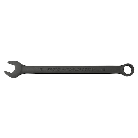 PROTO J1216BASD black combination wrench with open and box end, photography on white background.