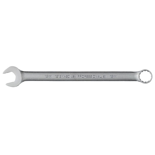 PROTO J1216MASD combination wrench, silver, 16mm, flat lay on white background.