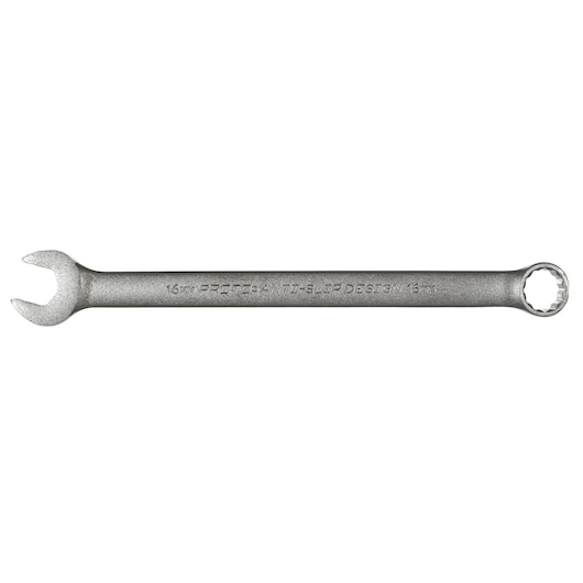 PROTO J1216MBASD combination wrench, silver, 16mm, box end and open end, photography on white background.