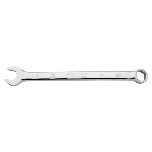 Photo of PROTO J1216MH-T500 combination wrench, chrome finish, 16mm size, flat angle, white background.