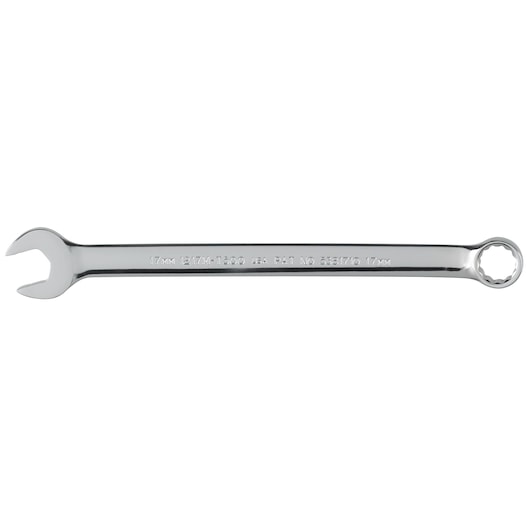 PROTO J1217M-T500 chrome combination wrench, 17mm size, flat side view on white background.
