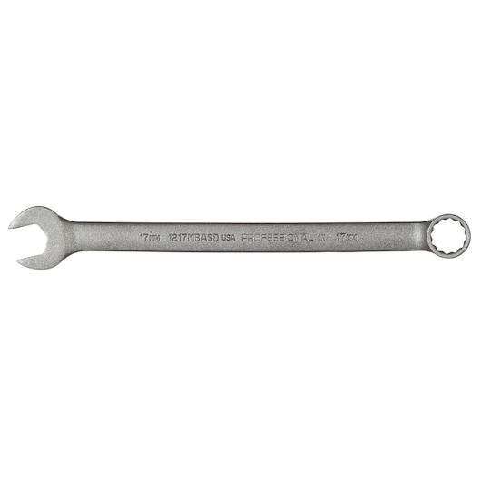 PROTO J1217MBASD combination wrench, 17mm, silver finish, top view on white background.