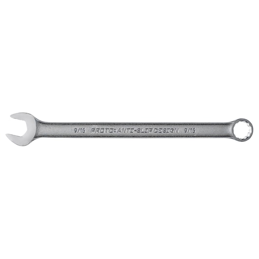 PROTO J1218ASD combination wrench, 9/16 inch, silver finish, photography on white background, tool category.