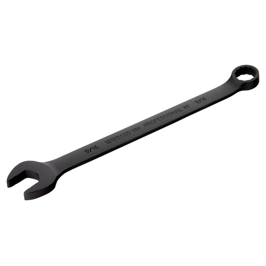 PROTO J1218BASD black combination wrench with open-end and box-end, angled white background.