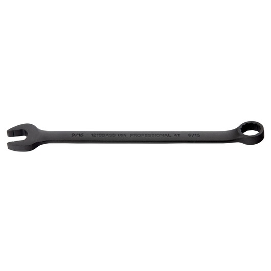 PROTO J1218BASD black combination wrench, 9/16 inch, shown on white background, side angle.