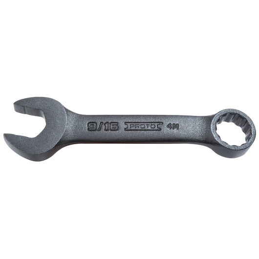 PROTO J1218ESB combination wrench, matte gray finish, 9/16 size, front angle on white background.