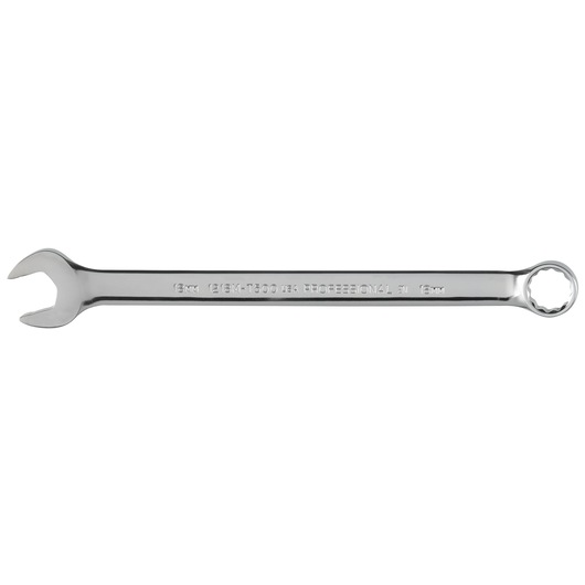 PROTO J1218M-T500 combination wrench, polished chrome, 18mm, side view on white background.