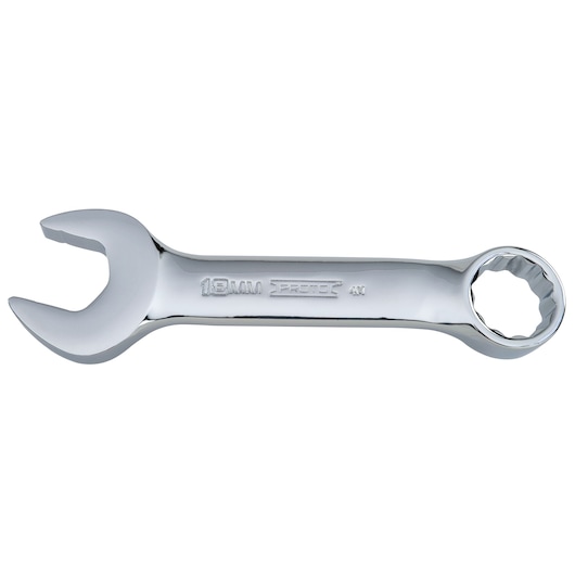 PROTO J1218MES combination wrench, chrome finish, 18mm, product side view on white background.