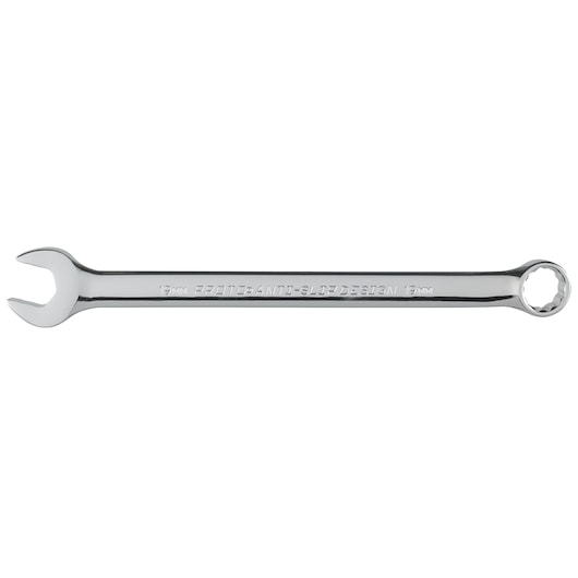 PROTO J1219M-T500 combination wrench, chrome finish, 19 mm, photography on white background, side angle.