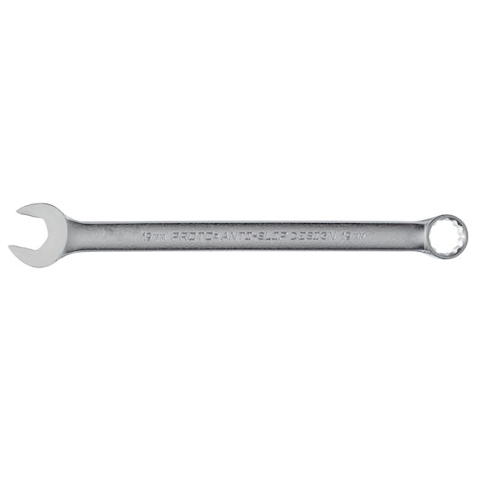 PROTO J1219MASD combination wrench with anti-slip design, 19mm, silver finish, front angle on white background.