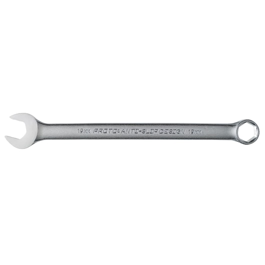 PROTO J1219MHASD combination wrench, 19mm, silver finish, shown flat on white background.