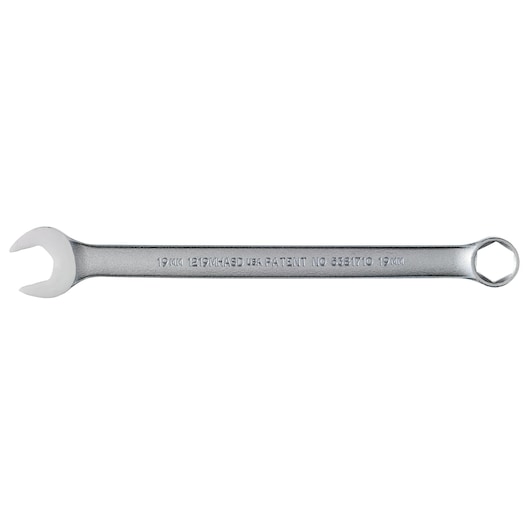 PROTO J1219MHASD combination wrench, 19mm, silver finish, product side view on white background.