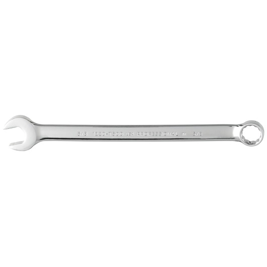 PROTO J1220-T500 combination wrench, polished chrome finish, box end and open end, side view on white background.