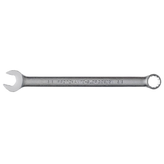 PROTO J1220ASD combination wrench with open and box ends, silver finish, product on white background, side view.