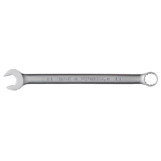 PROTO J1220ASD combination wrench, silver finish, open-end and box-end, flat lay, white background.