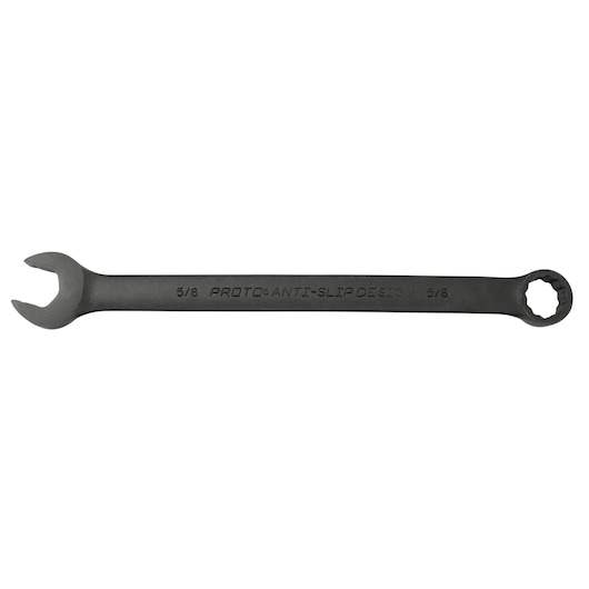 PROTO J1220BASD black combination wrench, anti-slip design, 5/8 inch, side angle on white background.