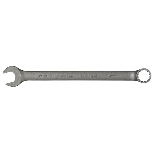PROTO J1220MBASD combination wrench, silver metal, 20mm, front angle, hand tool photography