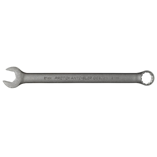 PROTO J1221MBASD combination wrench with anti-slip design, 21mm, front angle on white background.