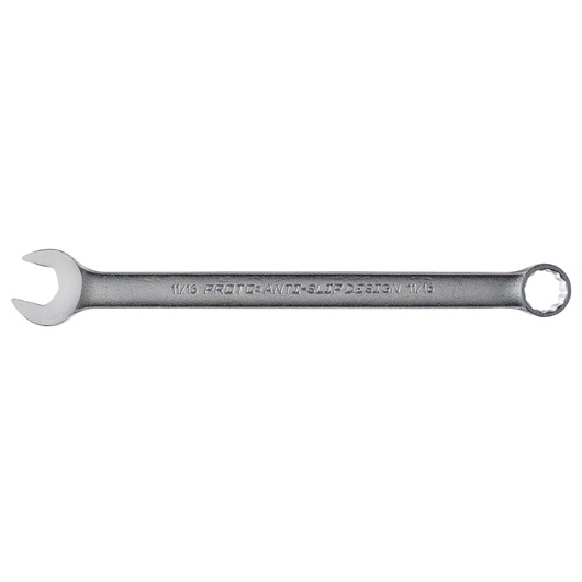 PROTO J1222ASD combination wrench, silver, 11/16 inch size, side angle on white background
