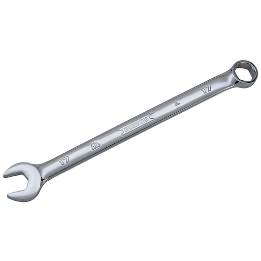 PROTO J1222H-T500 combination wrench, chrome finish, 17 mm size, flat angle, white background.