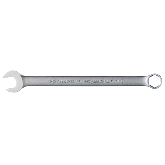 PROTO J1222HASD silver combination wrench, 11/16 inch, side angle, on white background.