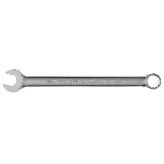 PROTO J1222MASD combination wrench, 22mm, silver, open-end and box-end, side view on white background.