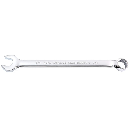PROTO J1224-T500 combination wrench, chrome finish, 3/4 inch size, side view on white background.