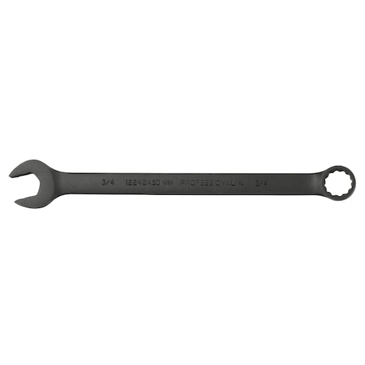 PROTO J1224BASD black combination wrench with open and box end, left side view on white background.
