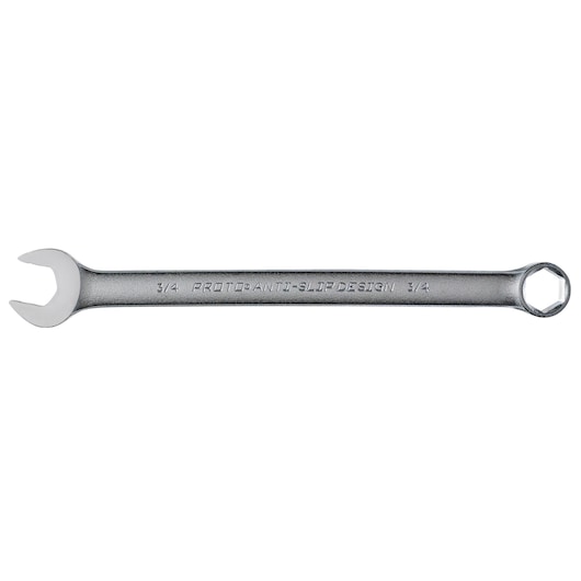 PROTO J1224HASD chrome combination wrench with open and box ends, side view, white background.