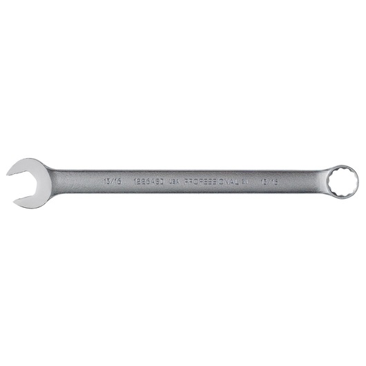 PROTO J1226ASD combination wrench with open and box ends, silver finish, product photography, side angle.