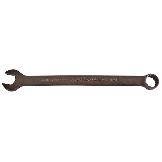 PROTO J1226BASD combination wrench with open and box ends, dark finish, flat lay on white background.