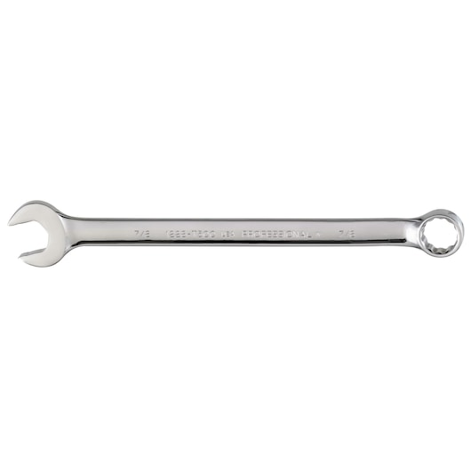 PROTO J1228-T500 combination wrench, polished chrome, open end and box end, flat lay on white background.