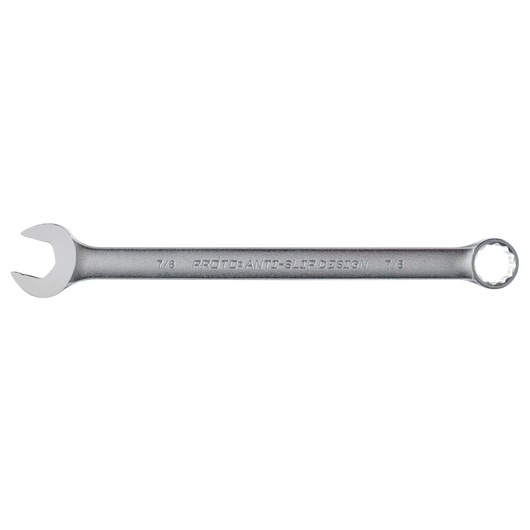 PROTO J1228ASD combination wrench, silver finish, 7/8 inch size, product side view on white background.