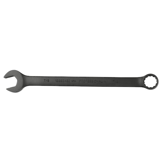PROTO J1228BASD black combination wrench with open and box end, front angle on white background.