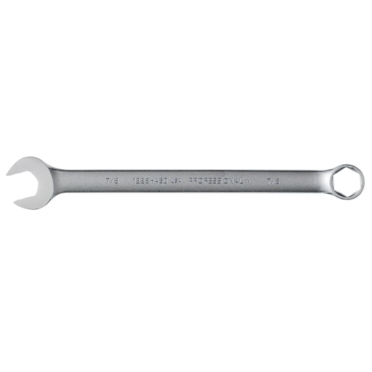 PROTO J1228HASD combination wrench, silver finish, 7/8 inch, flat lay on white background.