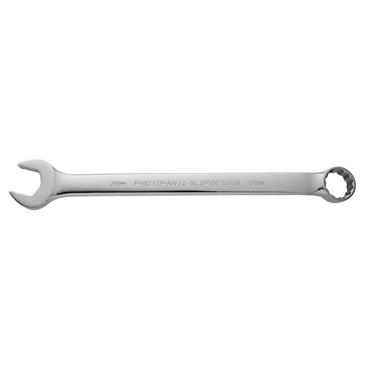 PROTO J1228M-T500 chrome combination wrench, 28mm size, photographed from side on white background.