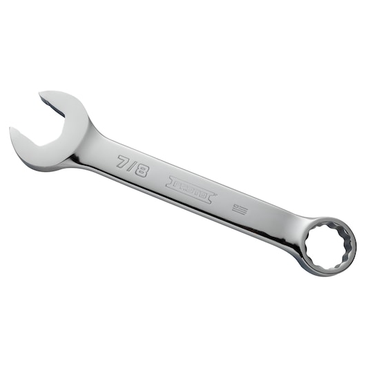 PROTO J1228S combination wrench, chrome finish, 7/8 inch size, front angle on white background.