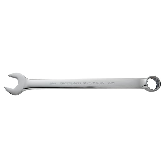 Photo of PROTO combination wrench 29mm, SKU J1229M-T500, polished chrome finish, shown flat on white background.