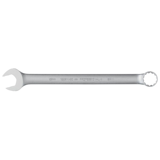 PROTO J1229MASD combination wrench, silver, open and box end, top view on white background.