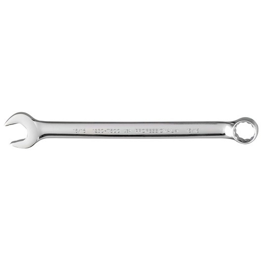 PROTO J1230-T500 polished combination wrench, 13/16 inch, straight angle, chrome finish, on white background.