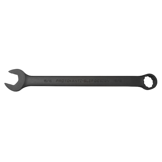PROTO J1230BASD black combination wrench with anti-slip design, open-end and box-end, white background.