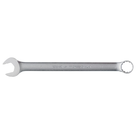 PROTO J1232ASD combination wrench silver, open-end and box-end, flat lay on white background.