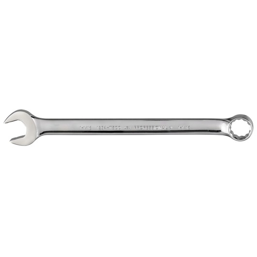 PROTO J1234-T500 combination wrench, chrome finish, photography, side angle on white background.