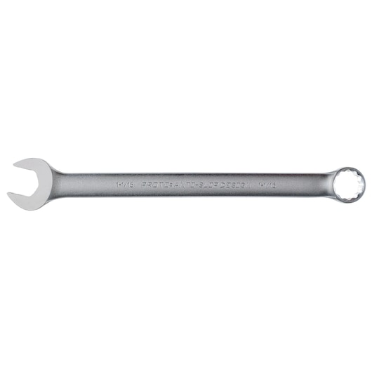 PROTO J1234ASD silver combination wrench, front angle, anti-slip design, white background.