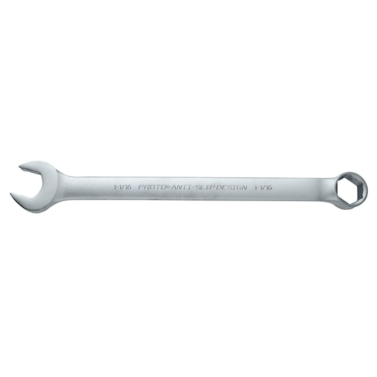 PROTO J1234HASD combination wrench with open and box end, silver finish, side angle on white background.
